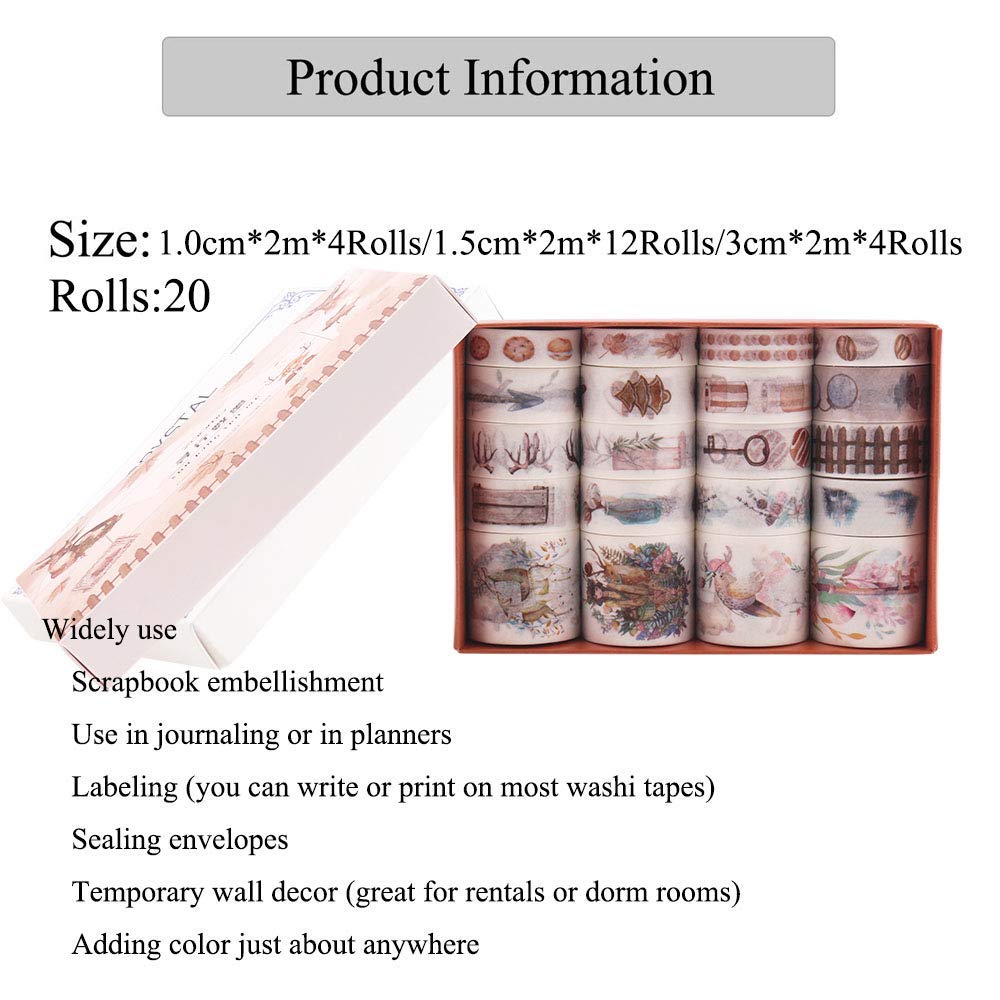 HASTHIP 20 Rolls Washi Tape Set, Elk Element Masking Tape with 3 Sizes 10/15/30mm Wide, Late Autumn Style Decor Colorful Tapes for DIY Craft, Planners, Scrapbooking (Grey) HASTHIP 20 Rolls Washi Tape Set, Elk Element Masking Tape with 3 Sizes 10/15/30mm Wide, Late Autumn Style Decor Colorful Tapes for DIY Craft, Planners, Scrapbooking (Grey)